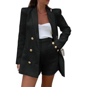 Imily Bela Women Tweed Blazer Shorts Set Double Breasted Business Suit - 1 of 4