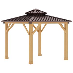 Outsunny 10' x 10' Hardtop Gazebo with Galvanized Steel Double Roofen Frame, Permanent Pavilion with Ceiling Light Hook, for Garden, Patio - 1 of 4
