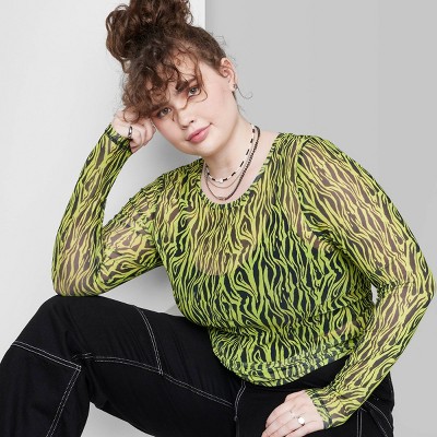 Women's Long Sleeve Mesh Fitted T-Shirt - Wild Fable™ Lime Green/Black