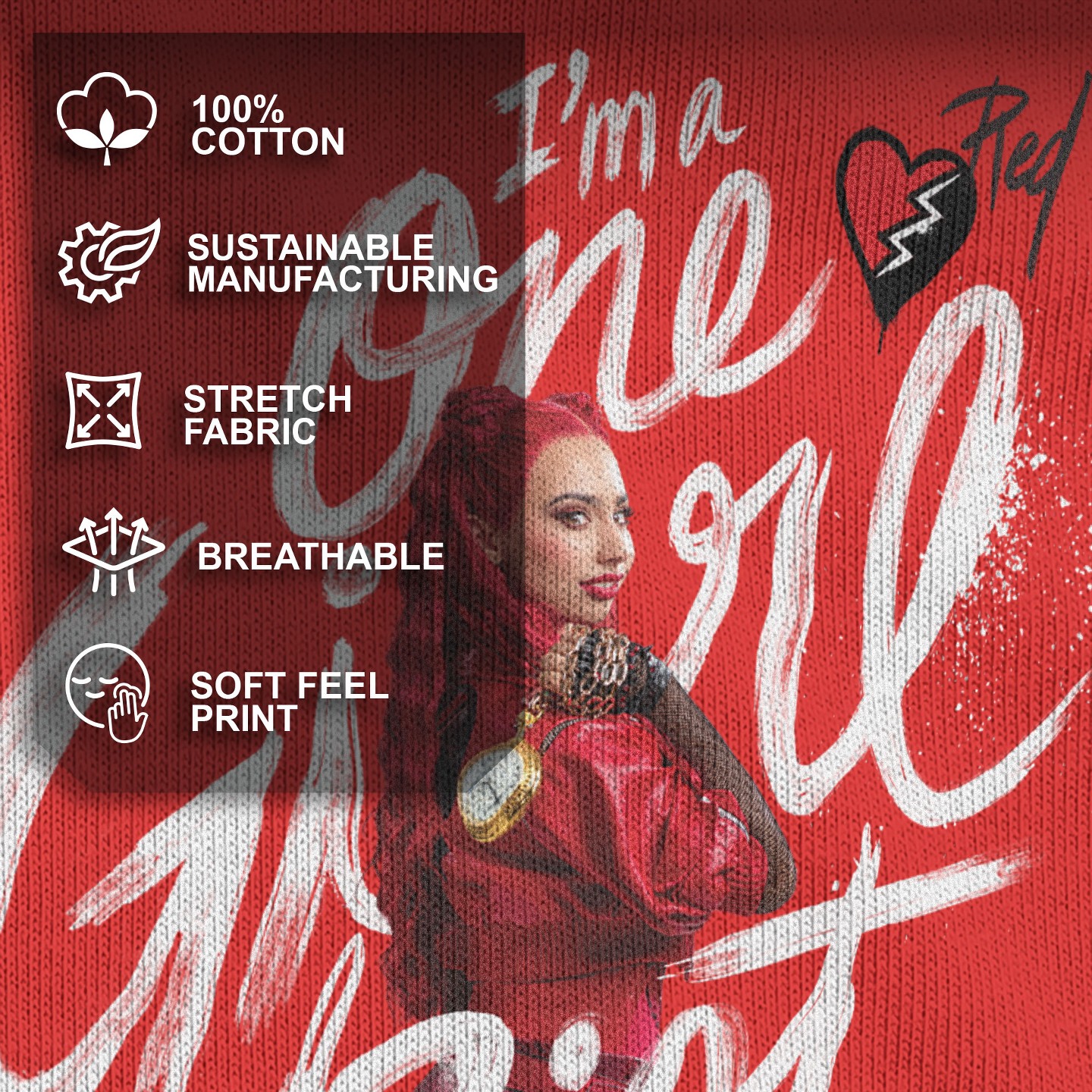 Футболка Descendants: The Rise of Red I'm a One Girl Riot T-Shirt - Red для девочек, цвет: Красный — фото 4