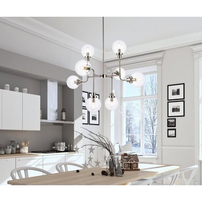 Hanson 8-Light Polished Nickel Pendant with Clear Glass Shades