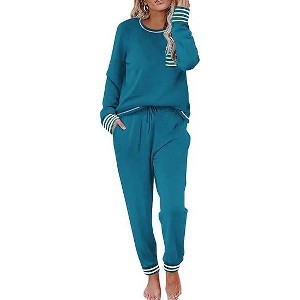 Ekouaer Pajamas Women's Long Sleeve Pj Set Soft 2 Piece Loungewear Sleepwear with Jogger Pants - 1 of 4