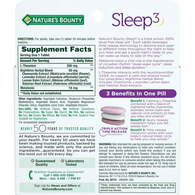 Nature&#39;s Bounty Sleep 3 Tri-Layered Tablets - 30ct, 3 of 7