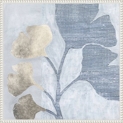 Veiled Garden IV Blue and Gray Abstract Canvas Art with White Frame