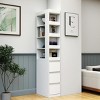 INFURNIC Decorative Bookshelf 70.87" H Tall Storage Cabinet with 4 Shelves 3 Drawers and Display Shelves, White, 19.69"*11.81"*70.87" - 2 of 4