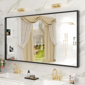 Apmir H Rectangular High-Strength Tempered Glass and Aluminum Alloy Framed French Cleat Mounted Wall Decor Bathroom Vanity Mirror in Matte Black - 1 of 4