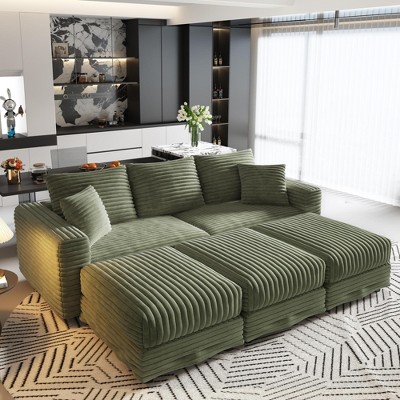 82.7'' Plush Corduroy Upholstered Convertible Sectional Sofas with Movable Ottomans, Deep Seat and Convertible Lounge Chair for Modern Living Room