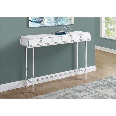 48" Glossy White Metal Rectangular Console Table with Storage