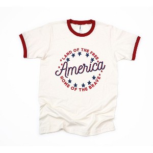 Simply Sage Market Women's America Home Of The Brave Short Sleeve Ringer Tee - 1 of 2