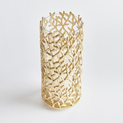 Gold Aluminum and Glass Vine Hurricane Candle Holder