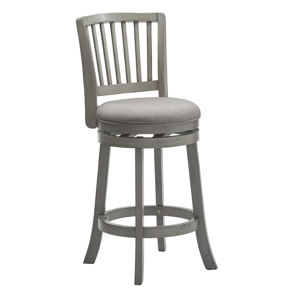 Inspire Q Falia Slat Back Counter Height Barstool Antique Gray Finish/Gray Linen