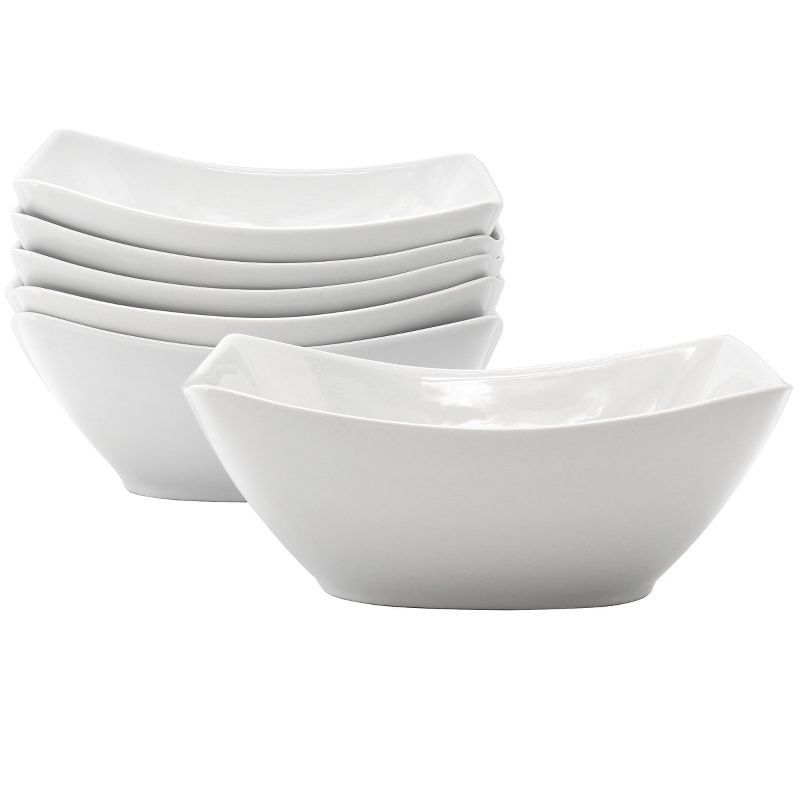 Gibson Our Table Simply White 6 Piece 7 Inch Rectangular Porcelain Bowl Set in White, 1 of 6