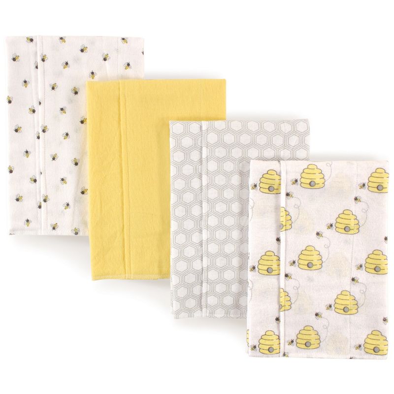 Hudson Baby Infant Cotton Flannel Burp Cloths 4pk, Bee, One Size, 1 of 4