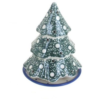 Blue Rose Polish Pottery Winter Forest Christmas Tree Luminary - Green