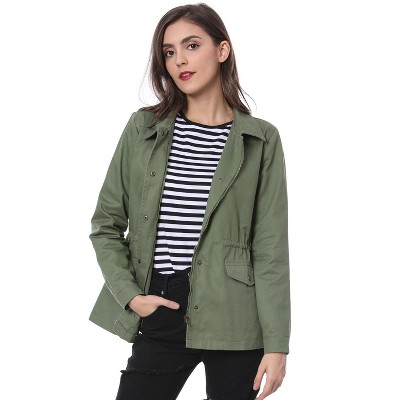 Allegra K Women's Casual Lightweight Zip-up Bomber Jacket With Pockets Dark  Green Small : Target