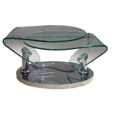 HomeRoots 30" Clear And Silver Glass And Metal Oval Abstract Coffee Table