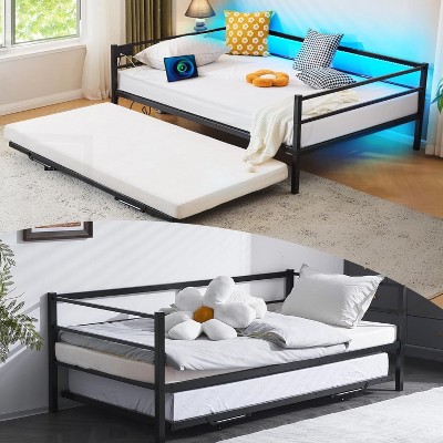 VINGLI Daybed with Pop Up Trundle, Heavy Duty Metal Twin Bed with Trundle, No Box Spring Needed
