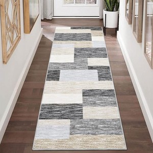 Acekool 4x6 Machine Washable Area Rug, Modern Geometric, Non-Slip, Low Pile, Stain-Resistant Accent Carpet for Living Room, Bedroom, Grey Green - 1 of 4