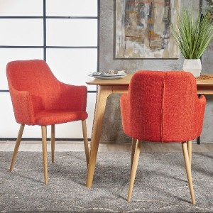Set of 2 Mid-Century Modern Fabric Dining Chairs, Accent Side Chair, Leisure Chairs with Wood-Finish Metal Legs, Christopher Knight Home Armchair - 1 of 4