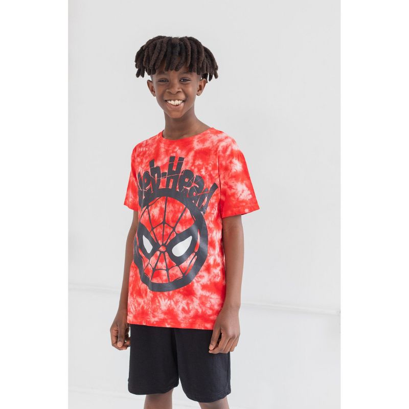 Marvel Avengers Miles Morales Hulk Captain America  Graphic T-Shirt French Terry Shorts Set Tie Dye Little Kid to Big Kid, 2 of 9