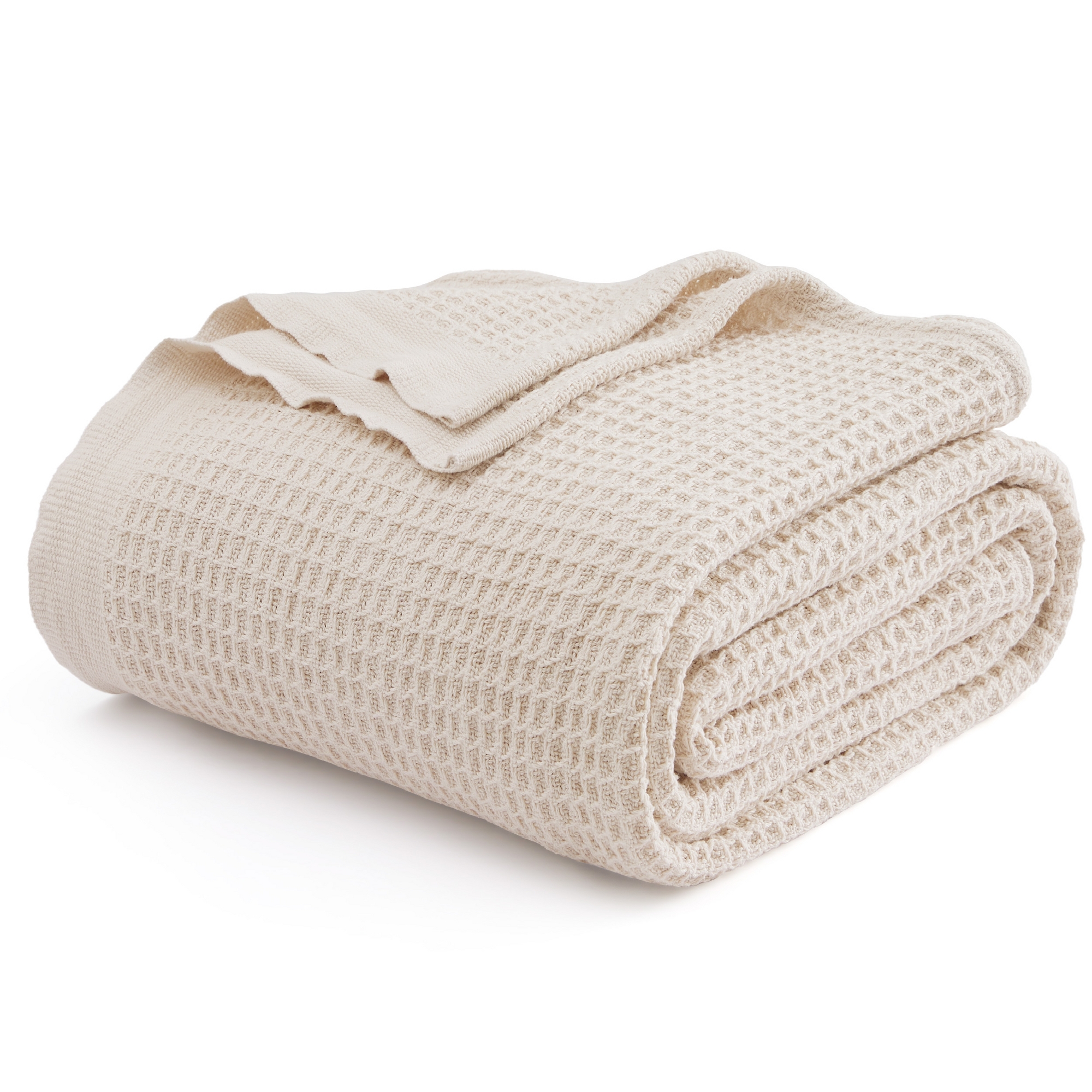 Bedsure Gentlesoft 100% Cotton Blanket King Size for Bed - Cooling Breathable and Soft for Spring Summer, Thick Cozy Waffle Weave Blanket,Light Beige
