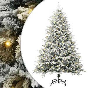 vidaXL Artificial Pre-lit Christmas Tree Green 70.9" PVC and PE - 1 of 4