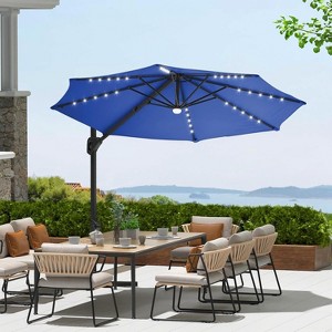 10FT Cantilever Patio Umbrella with LED Lights, 360° Rotating Offset Sun Shade, Windproof Outdoor Umbrella with Base for Garden, Deck, Pool - 1 of 4