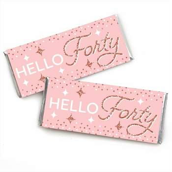 Big Dot of Happiness 40th Pink Rose Gold Birthday - Candy Bar Wrapper Happy Birthday Party Favors - Set of 24