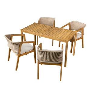 Christopher Knight Home Anson 5 Pieces Outdoor Rustic Acacia Wood Dining Set - 1 of 4