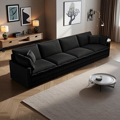 Corduroy Deep Seat Modular Straight Sectional Sofa with 4 Pillows & Ottoman