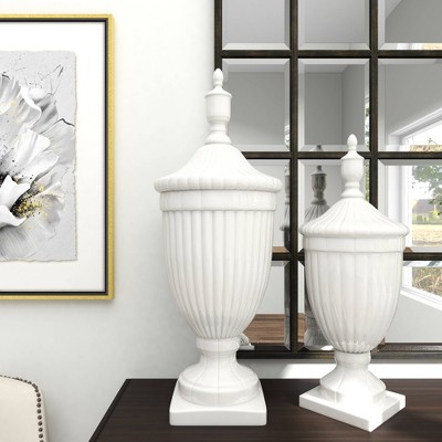 32" White Ceramic Tall Fluted Decorative Urn
