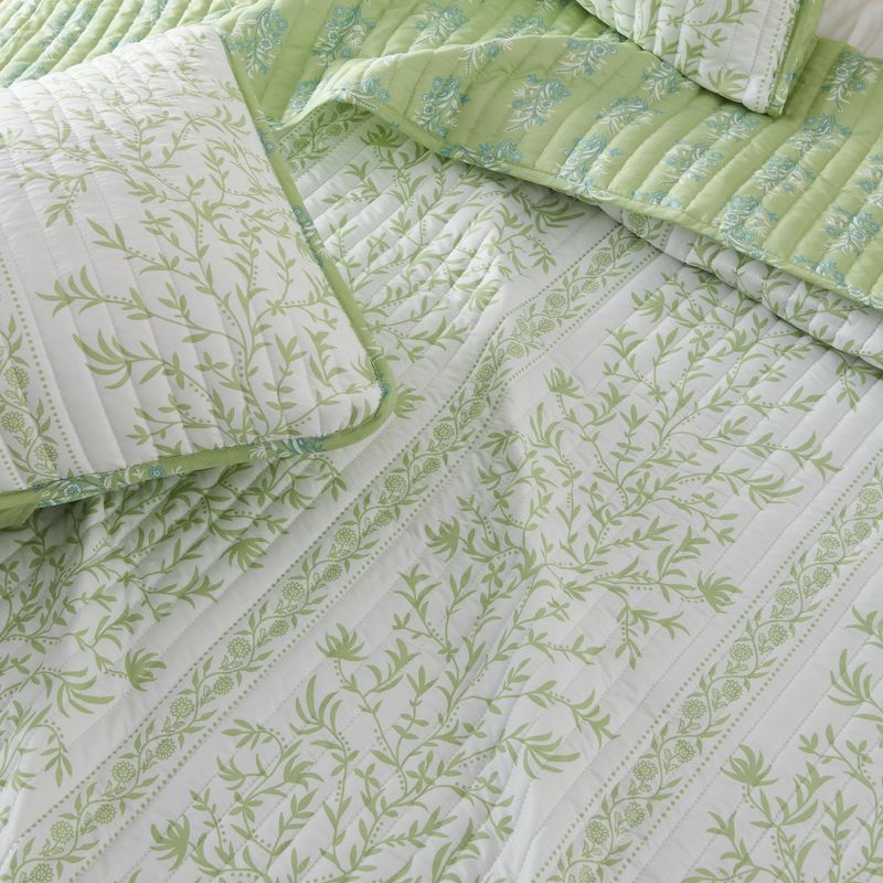 Floral Striped Microfiber Reversible Quilt Set With Shams, 2 of 7