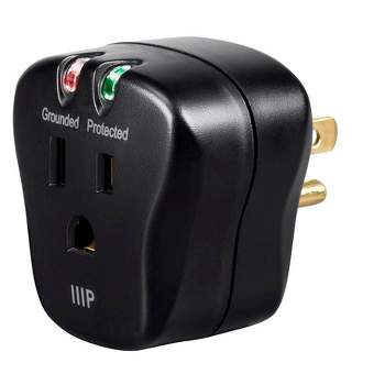 Monoprice 1 Outlet Portable Mini Power Surge Protector Wall Tap - Black | UL Rated 540 Joules With Grounded And Protected Light Indicator