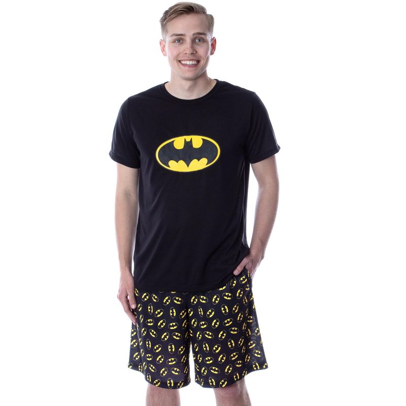 DC Comics Mens' Batman Logo Short Sleeve Shirt Pajama Short Set Black, 4 of 6