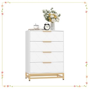 Wooden Dresser with 4 Drawer, Modern Dresser for Bedroom, Chest of Drawers with Wide Drawers & Metal Handles - 1 of 4