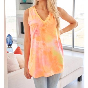 Women's V-Neck Tie Dye Tank - White Birch - 1 of 3