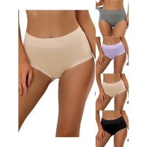 Allegra K Women's Cotton High-Rise Lace Trim Tummy Control 5 Packs Full Coverage Briefs - 1 of 4