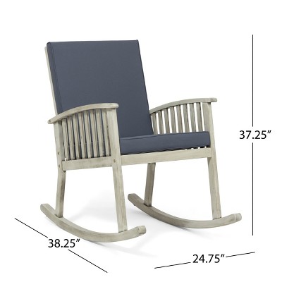 Gray Acacia Wood Outdoor Rocking Chairs with Cushions, Set of 2