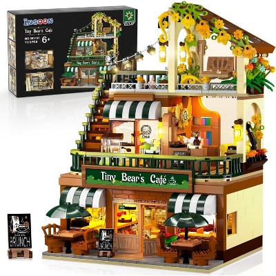 Insoon City Coffee House Building Set with Light, 1173 PCS Cafe Shop Building Block Toy for Adults Teens Kids Ages 6+
