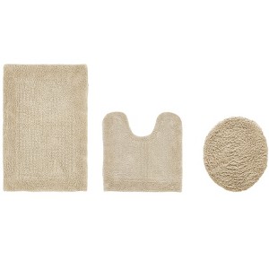 Edge Bath Rug 100% Premium Cotton Ultra-Soft Water Absorbent Tufted Solid Reversible 3 Piece Bathroom Rug Set for Machine Washable Bathmat - 1 of 4