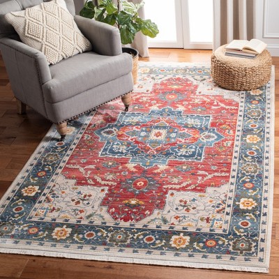 Vintage Red and Blue Rectangular Synthetic Area Rug 6' x 9'
