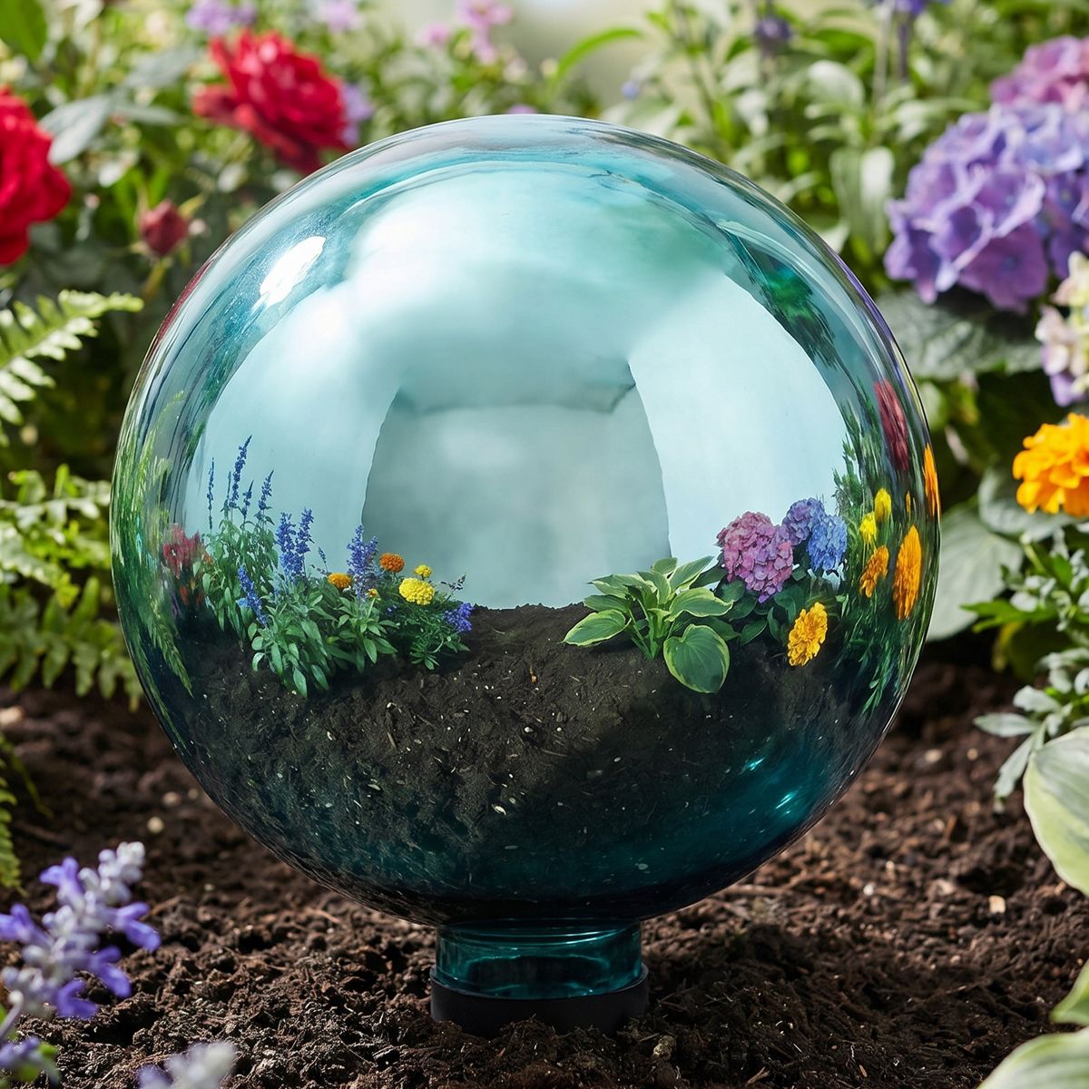 Sunnydaze Indoor/Outdoor Reflective Mirrored Surface Garden Gazing Globe Ball with Stemmed Bottom and Rubber Cap - 10" Diameter - thumbnail 9
