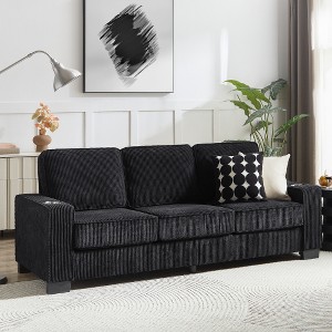 LIVAREEmlen 83.86"Corduroy Fabric sofa,Modern Compressed Couch,3-Seater Sofa, Furniture for Living Room,Bedroom,office ,Black - 1 of 4