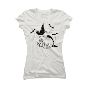 Junior's Design By Humans Halloween cat, cute kitten, happy halloween By SPOODEMOON T-Shirt - 1 of 2