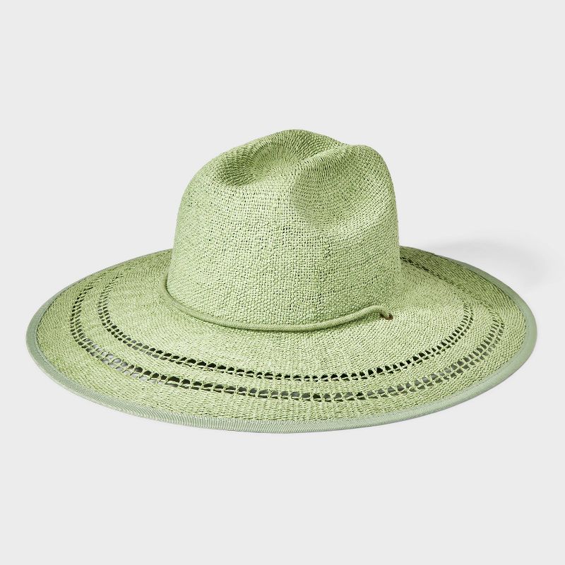 Paper Straw String Machine Weave Rancher Hat with Cotton Rope Band - Universal Thread™ Green, 1 of 5