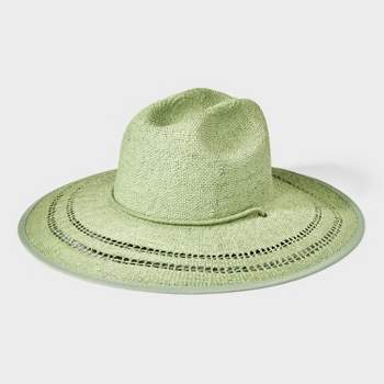 Paper Straw String Machine Weave Rancher Hat with Cotton Rope Band - Universal Thread™ Green