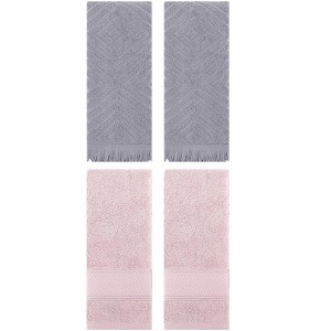 REGALWOVEN 4 Pcs Bathroom Decorative Cotton Soft Absorbent Sold Striped Hand Towel - 1 of 4