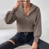 Coolmee Women's Half Zip Pullover Sweaters V Neck Collared Long Sleeve Ribbed Knit Fall Tops - 2 of 3