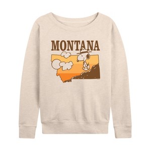 Women's - Peanuts - Snoopy Beagle Scout Montana Lightweight French Terry Wide Neck Long Sleeve Shirt - 1 of 4