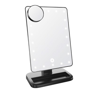 Black Rectangular LED Magnifying Makeup Mirror with Built-In Speaker